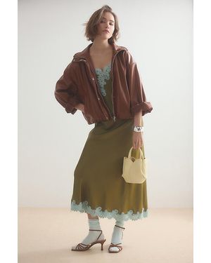 Pilcro Funnel-Neck Faux-Leather Bomber Jacket - Brown