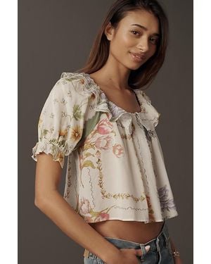 By Anthropologie Puff-Sleeve Ruffle Collar Blouse - Brown