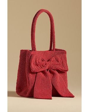 By Anthropologie Beaded Bow Tote Bag - Red