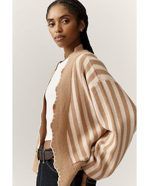 By Anthropologie Waffle-Knit Scalloped Cardigan - Natural