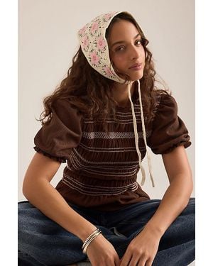 Anthropologie Floral Crochet Headscarf - Brown