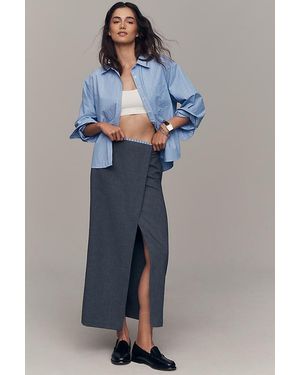 Maeve Wrap Pencil Midi Skirt - Blue