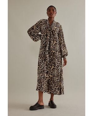 ALIGNE Jamelia Long-sleeve Pussybow Leopard Print Midi Dress - Natural