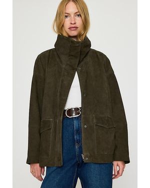 By Anthropologie Suede Funnel-Neck Jacket - Green