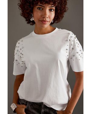 By Anthropologie Rhinestone-Embellished T-Shirt - Grey