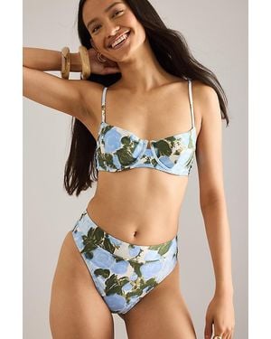 Peony Mid High-Cut Bikini Bottoms - Blue