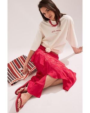 By Anthropologie Jacquard Ruffle Midi Slip Skirt - Red