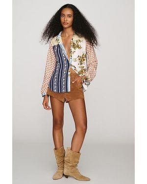 Maeve Alida Contrast Buttondown Shirt - Blue