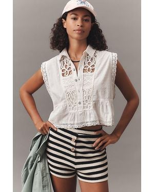 Pilcro Cropped Swing Blouse - Grey