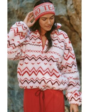 Beach Riot Leona Slopes Sherpa Quarter-Zip Pullover - Red