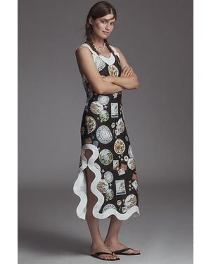 FARM Rio Linen Sleeveless Scallop-Trim Slim Midi Dress - Grey