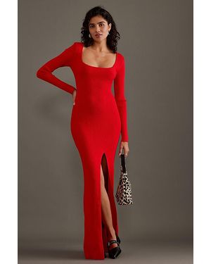 GOOD AMERICAN Virgo Rib Knit Long-Sleeve Maxi Dress - Red