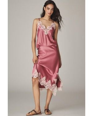 By Anthropologie Lace-Trim Bias-Cut Midi Slip Skirt - Pink