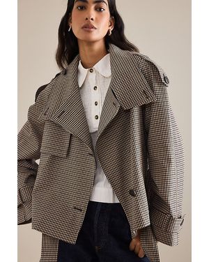 By Anthropologie Check Cropped Trench Coat - Brown