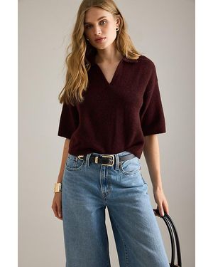 Nobody's Child Open Collar Knitted Polo Top - Blue