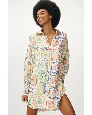 Corey Lynn Calter Long-Sleeve Printed Mini Shirt Dress - White
