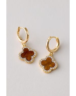 By Anthropologie Plated Clover Huggie Hoop Earrings - Metallic