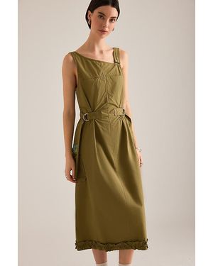 Damson Madder Tate Belted Midi Dress - Green