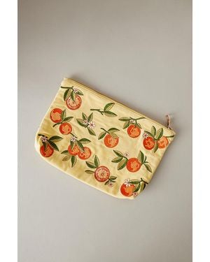 Elizabeth Scarlett Orange Embroidered Makeup Bag - Metallic