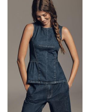 Maeve Sleeveless Denim Peplum Top - Blue