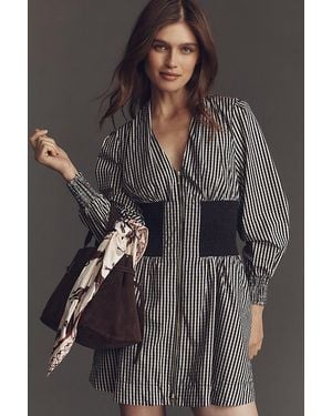 By Anthropologie The Tommie Smocked Front-Zip Shirt Dress: Long-Sleeve Mini Edition - Grey