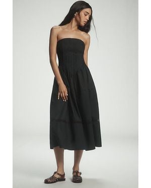 By Anthropologie Cotton Poplin Strapless Midi Dress - Black