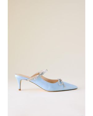 Maeve Bow Kitten-Heel Mules - Blue