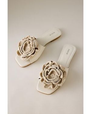 Maeve Crochet Flower Slide Sandals - Natural