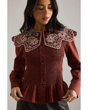Damson Madder Fern Embroidered Blouse - Brown