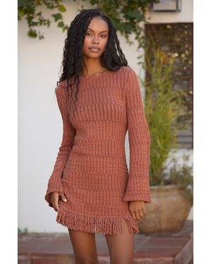 By Anthropologie Long-Sleeve Knit Mini Dress - Brown