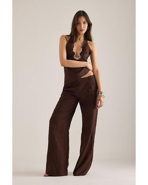 Bardot Geordy Hipster Linen Trousers - Brown