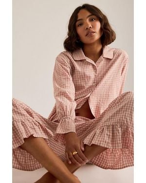 Meeka Taylor Crinkle Cotton Long Pyjama Set - Brown
