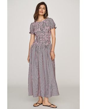 Maeve Margie Smocked Stripe Midi Dress - Purple