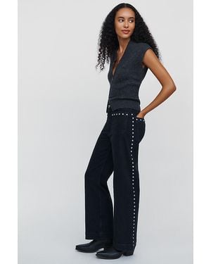 Maeve The Colette Studded High-Rise Wide-Leg Jeans By - Blue