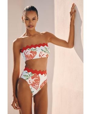 Celandine Misty Ric-Rac High-Waist Bikini Bottoms - Brown