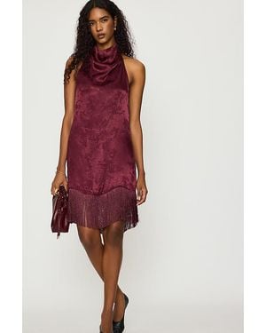 By Anthropologie Jacquard Halter Fringe Mini Dress - Red