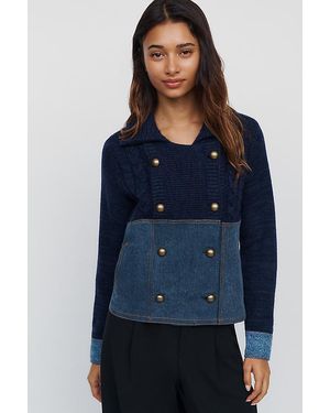 Maeve Cotton-Wool Blend Denim Cardigan - Blue