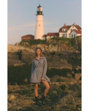 Exquise Long-Sleeve Drop-Waist Mini Shirt Dress - Grey