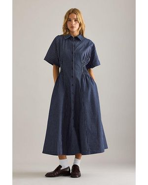 By Anthropologie Poppy Denim Pinstripe Midi Shirt Dress - Blue