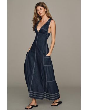 Pilcro Cotton Denim Apron Midi Dress - Blue