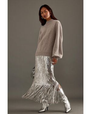Stella Nova Sequin Fringe Midi Skirt - Brown