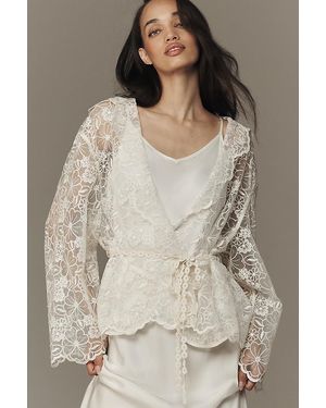 By Anthropologie Sheer Floral Lace Tie-Waist Kimono - Natural