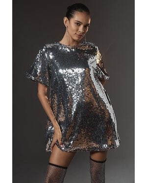 Maeve Short-Sleeve Sequin Swing Mini Dress - Black