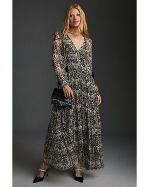By Anthropologie The Marais Printed Chiffon Maxi Dress - Black