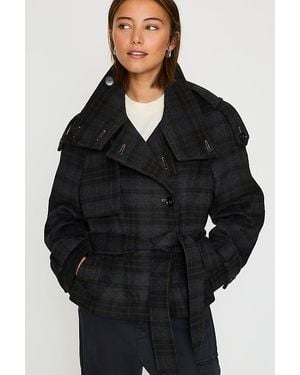 By Anthropologie Lottie Wool-Blend Trench Jacket - Black