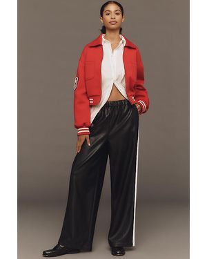 Maeve Faux-Leather Pull-On Track Trousers - Black