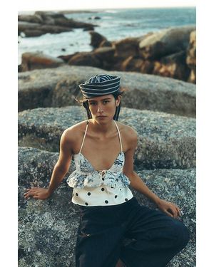 En Saison Cyrus V-Neck Open-Back Peplum Top - Green