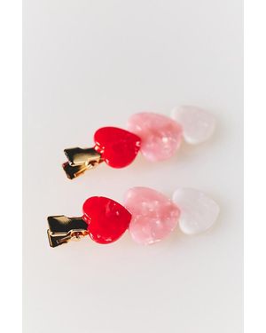 By Anthropologie Heart Throb Crease-Free Hair Clips, Set Of 2 - Red