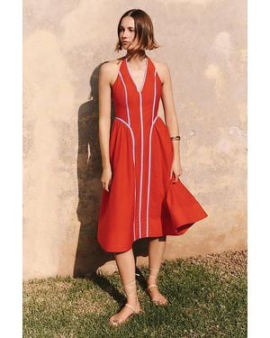 By Anthropologie Halter V-Neck Fit & Flare Midi Dress - Red