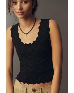 Maeve Scalloped Crop Tank Top - Black
